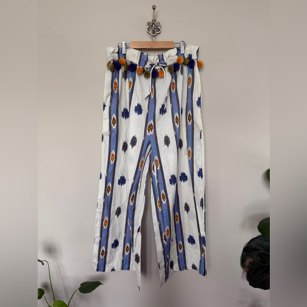 Anthropologie | Ollari New York Ikat Linen Pants Pom Pom | Size XL | NWT